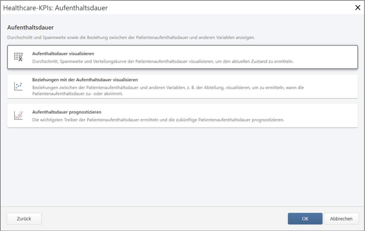Dialog „Aufenthaltsdauer“ für KPIs im Gesundheitswesen