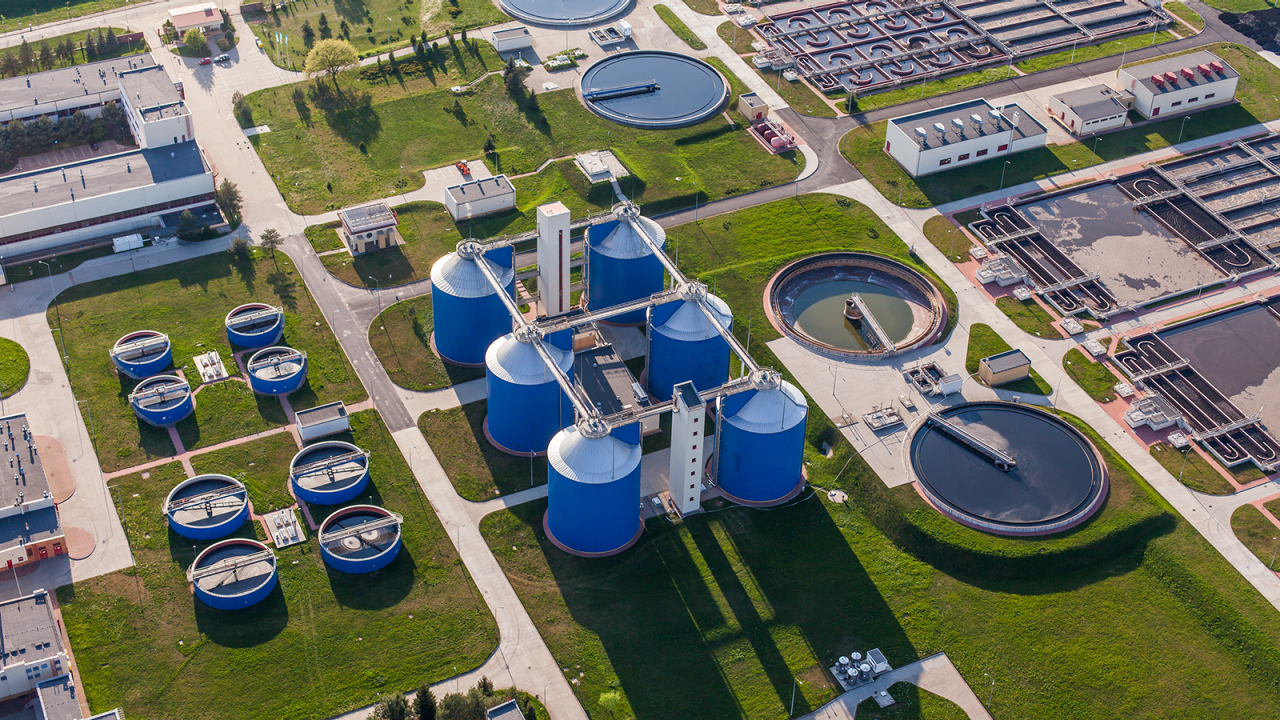 aerial view of sewage treatment plant