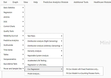 Minitab-Bild der „Cox-Regression“ 