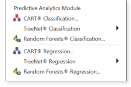 Navegación por el menú de analítica predictiva de Minitab 