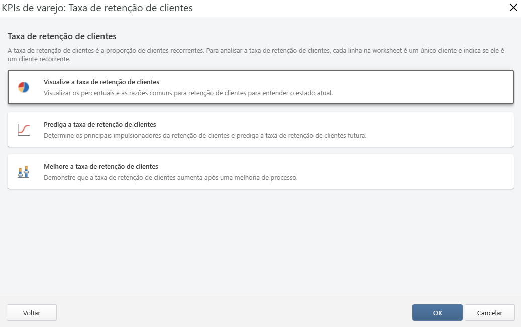Interface de análise de taxa de retenção de clientes